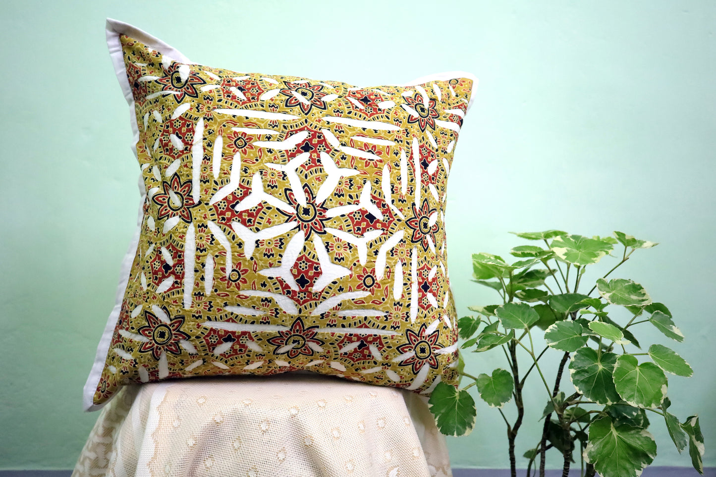 Ajrakh Applique Cutwork Cotton Cushion Covers 16x16