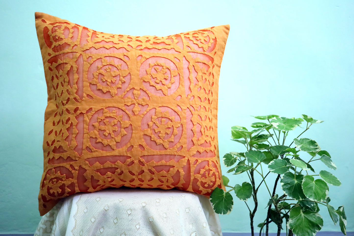 Applique Cutwork Cotton-Organdy Cushion Covers 16x16