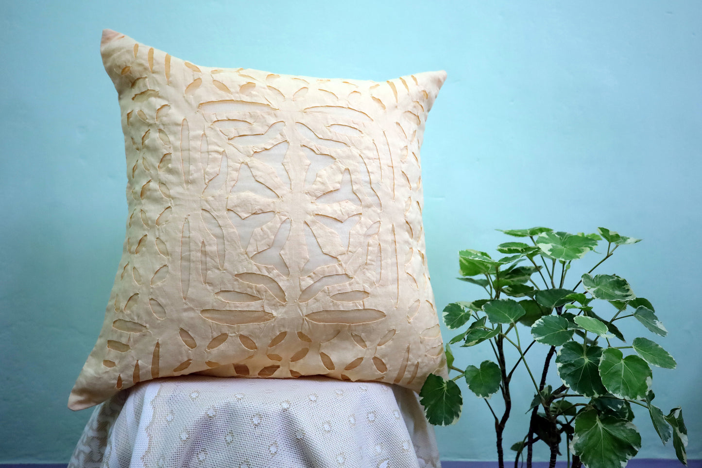 Applique Cutwork Cotton-Organdy Cushion Covers 16x16
