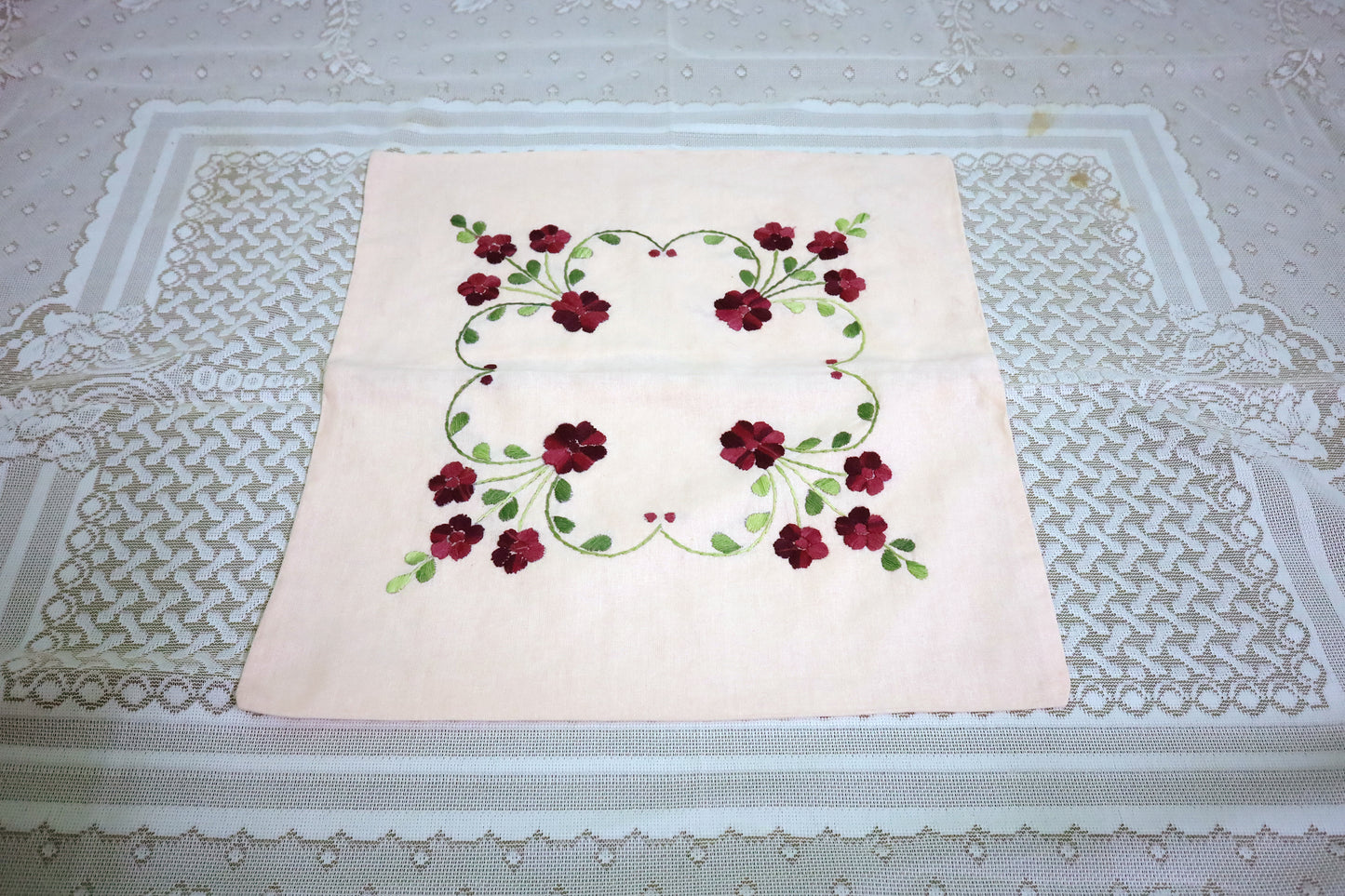 Hand Embroidery Floral Cushion Covers 16x16 (Maroon/Green)