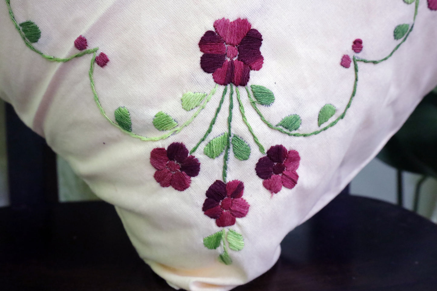 Hand Embroidery Floral Cushion Covers 16x16 (Maroon/Green)