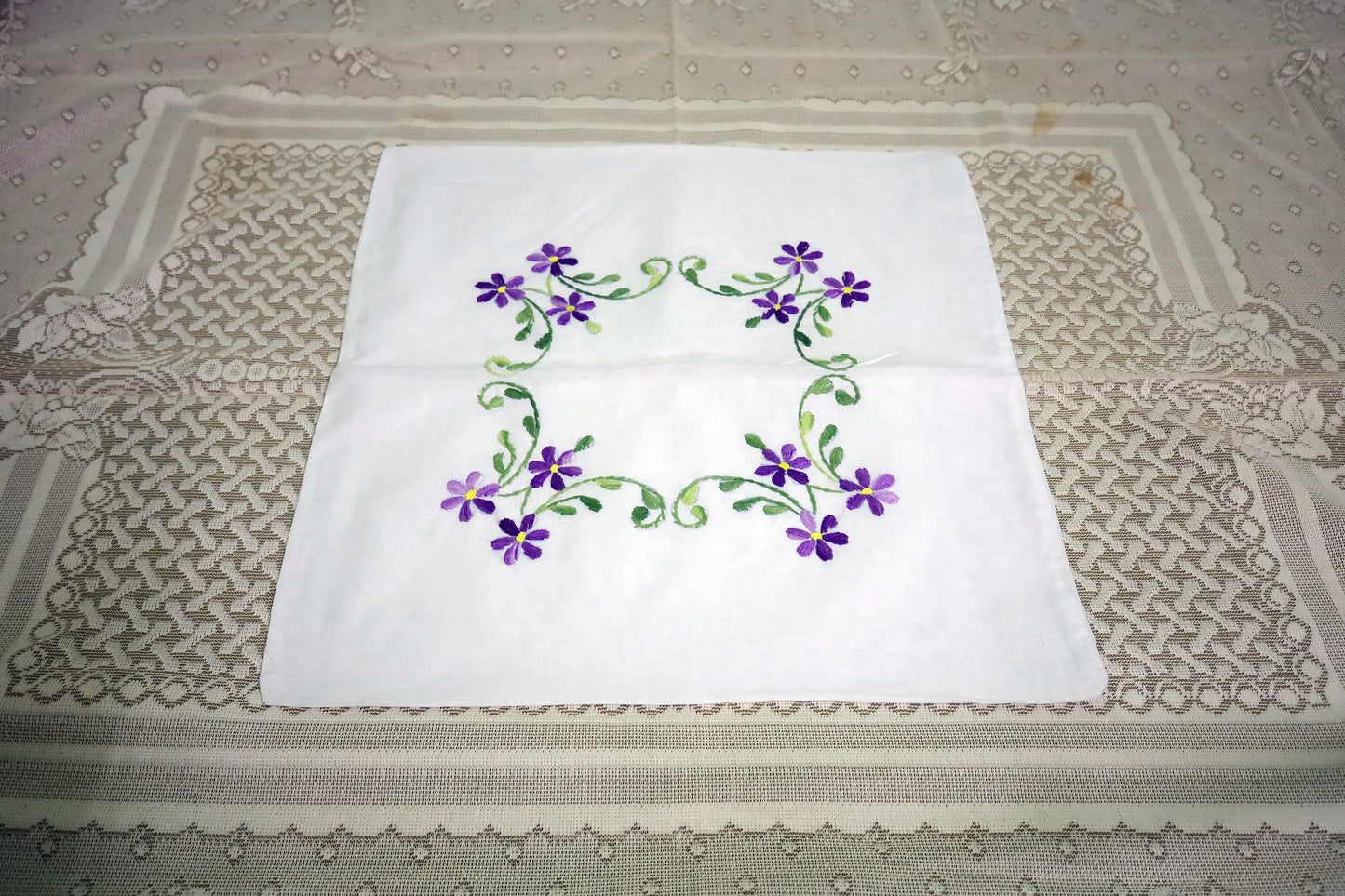 Hand Embroidery Floral Cushion Covers 16x16 (Violet/Green)