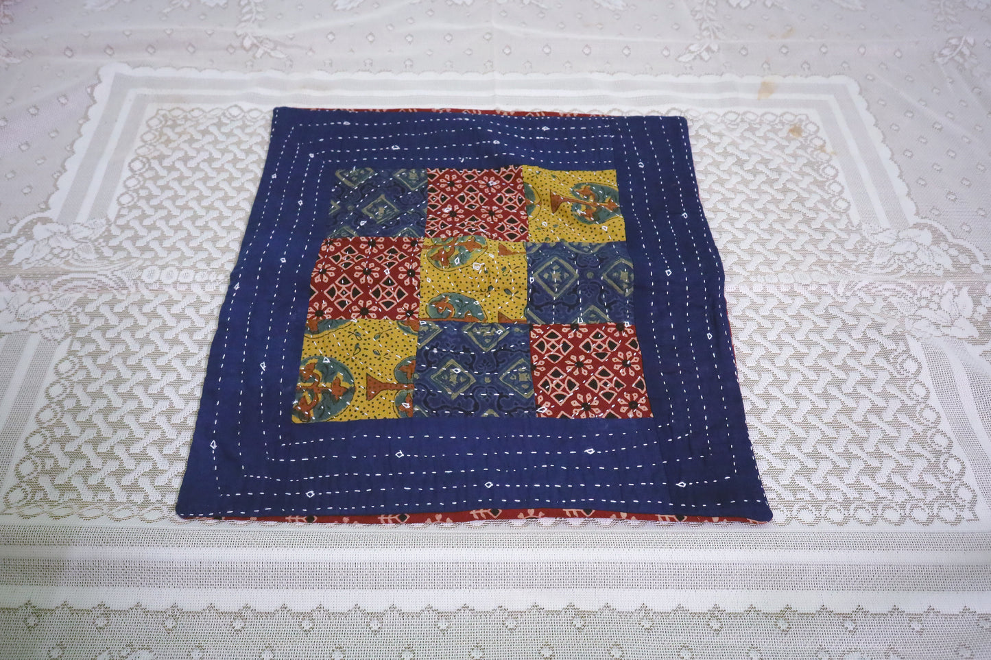 Patchwork Cushion Covers 16x16 (Multicolour - Red/Yellow/Blue)