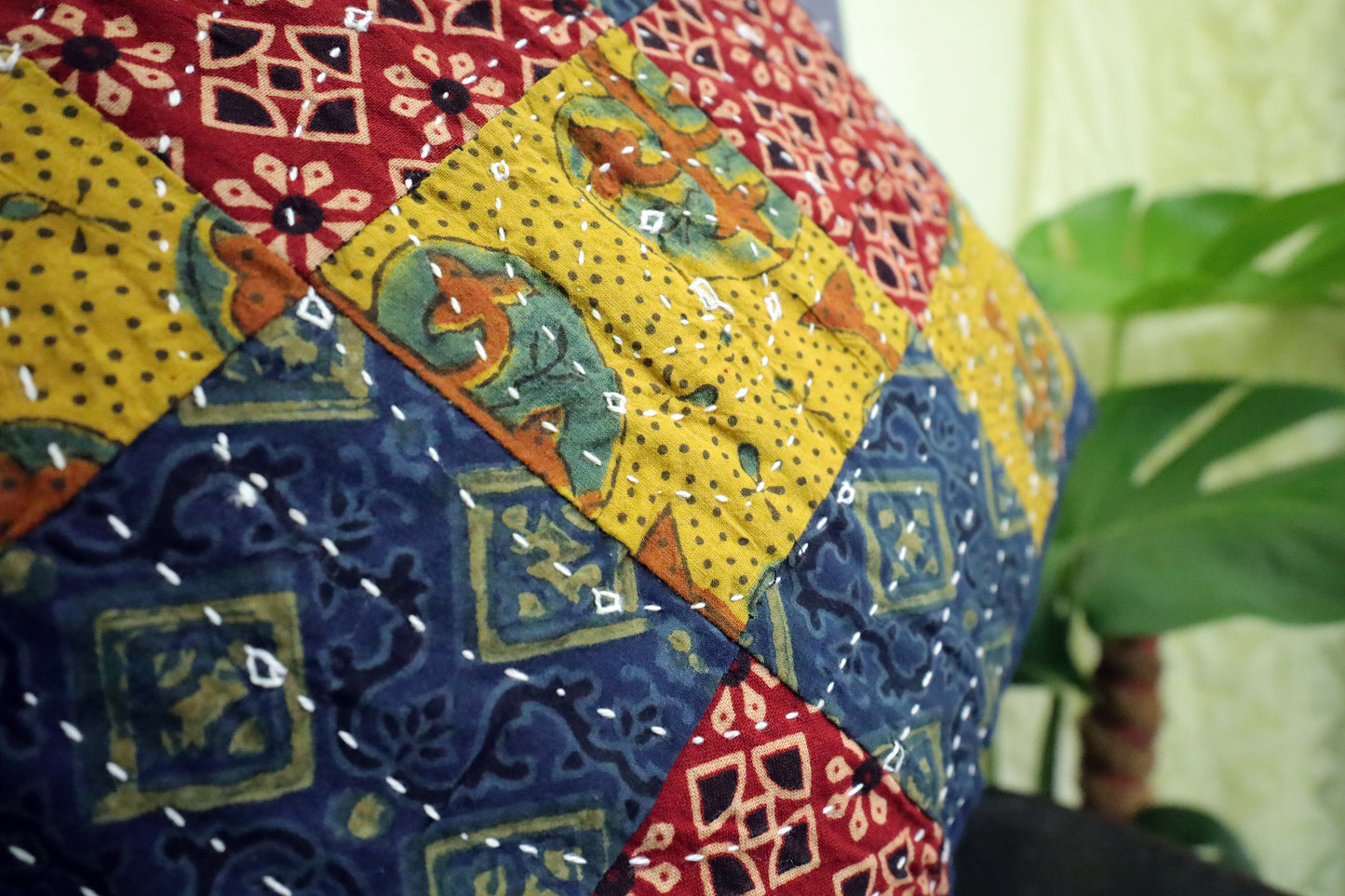 Patchwork Cushion Covers 16x16 (Multicolour - Red/Yellow/Blue)