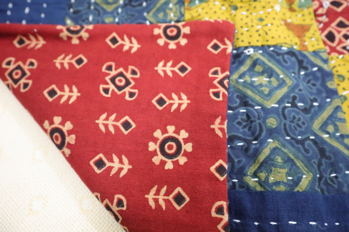 Patchwork Cushion Covers 16x16 (Multicolour - Red/Yellow/Blue)