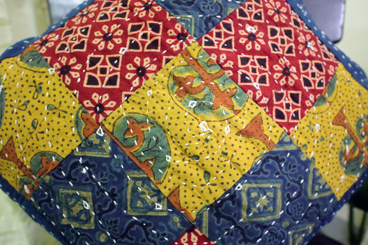 Patchwork Cushion Covers 16x16 (Multicolour - Red/Yellow/Blue)