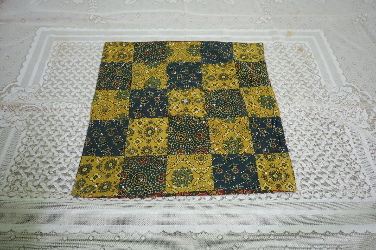 Patchwork Cushion Covers 16x16 (Multicolour - Blue/Green/Yellow)