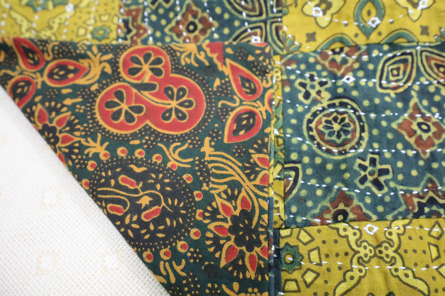 Patchwork Cushion Covers 16x16 (Multicolour - Blue/Green/Yellow)