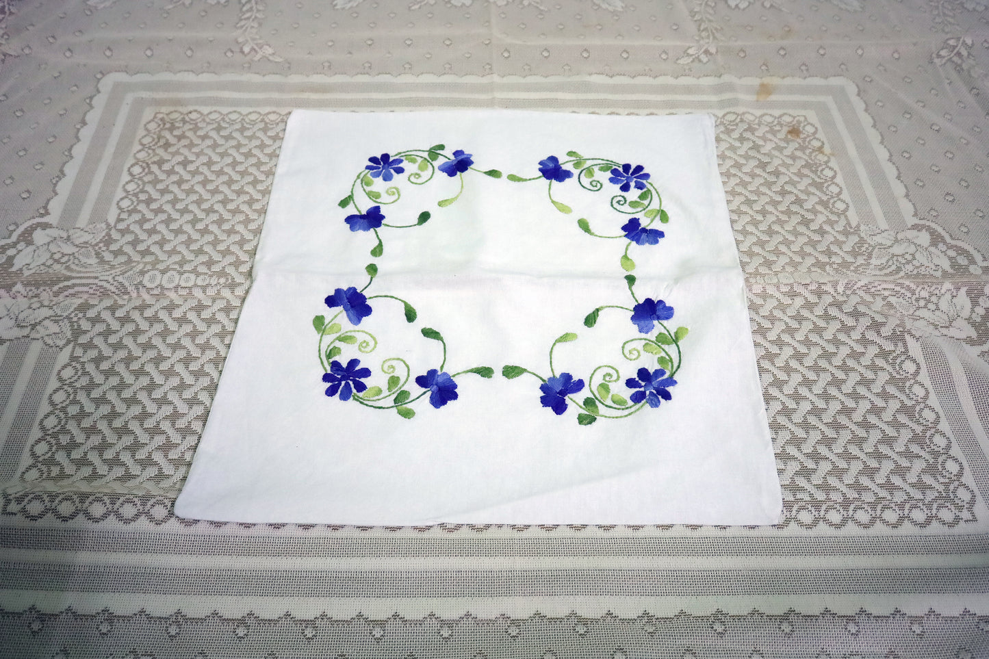 Hand Embroidery Floral Cushion Covers 16x16 (Blue/Green)