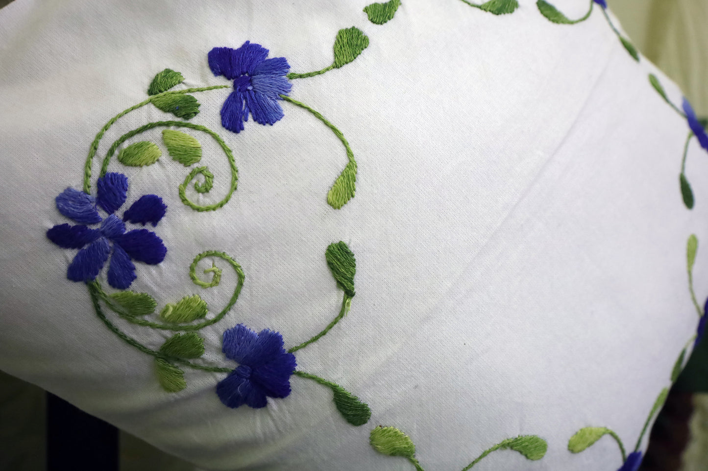 Hand Embroidery Floral Cushion Covers 16x16 (Blue/Green)