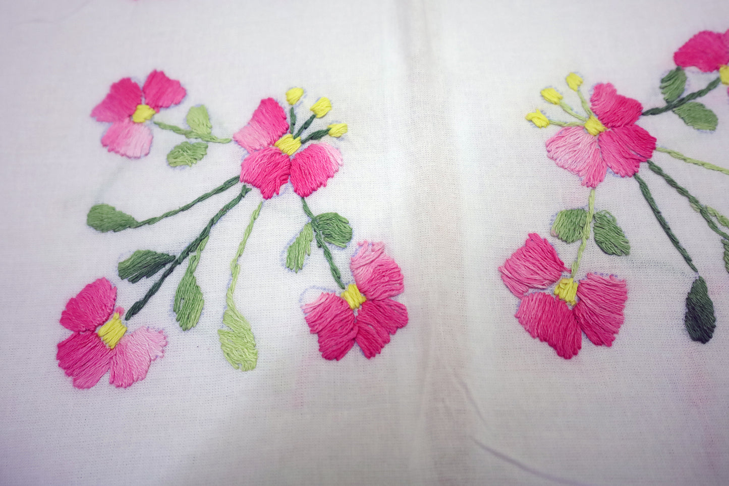 Hand Embroidery Floral Cushion Covers 16x16 (Pink/Green)