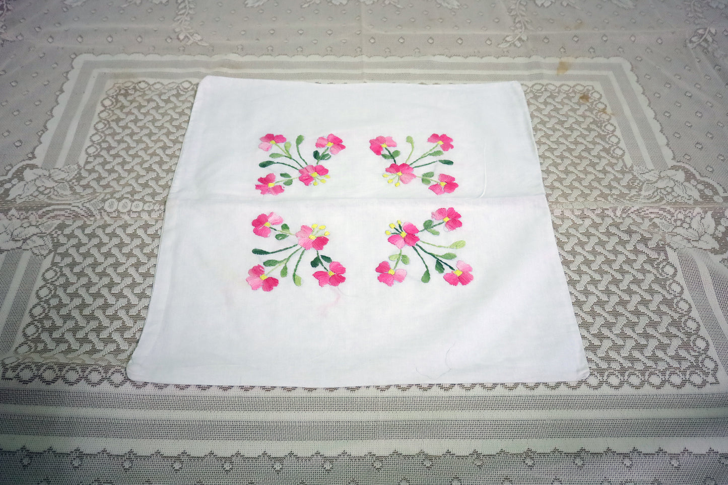 Hand Embroidery Floral Cushion Covers 16x16 (Pink/Green)