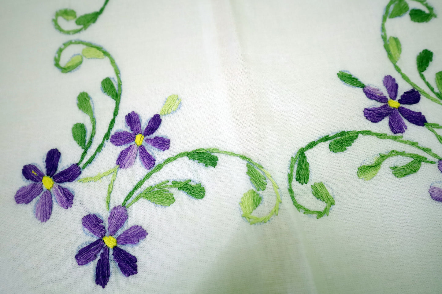 Hand Embroidery Floral Cushion Covers 16x16 (Violet/Green)