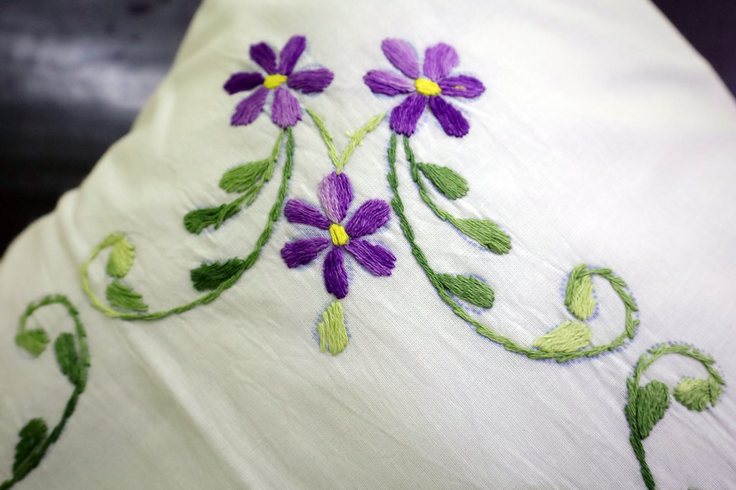 Hand Embroidery Floral Cushion Covers 16x16 (Violet/Green)