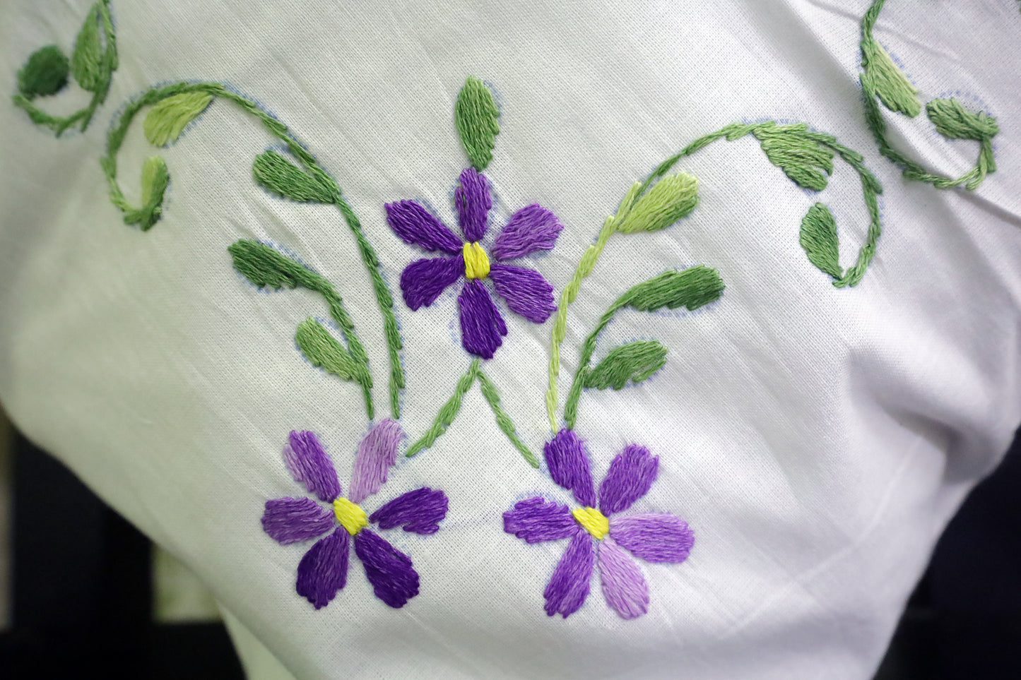 Hand Embroidery Floral Cushion Covers 16x16 (Violet/Green)