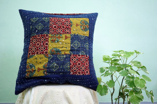 Patchwork Cushion Covers 16x16 (Multicolour - Red/Yellow/Blue)