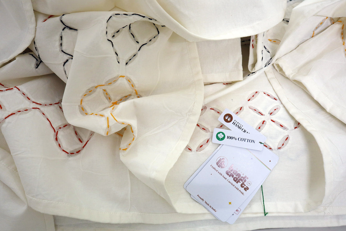 Backside view of cotton bed cover showing fabric finish