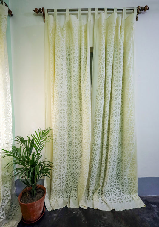 Sheer Applique Cutwork Cotton-Organdy Curtains for Window and Living Room