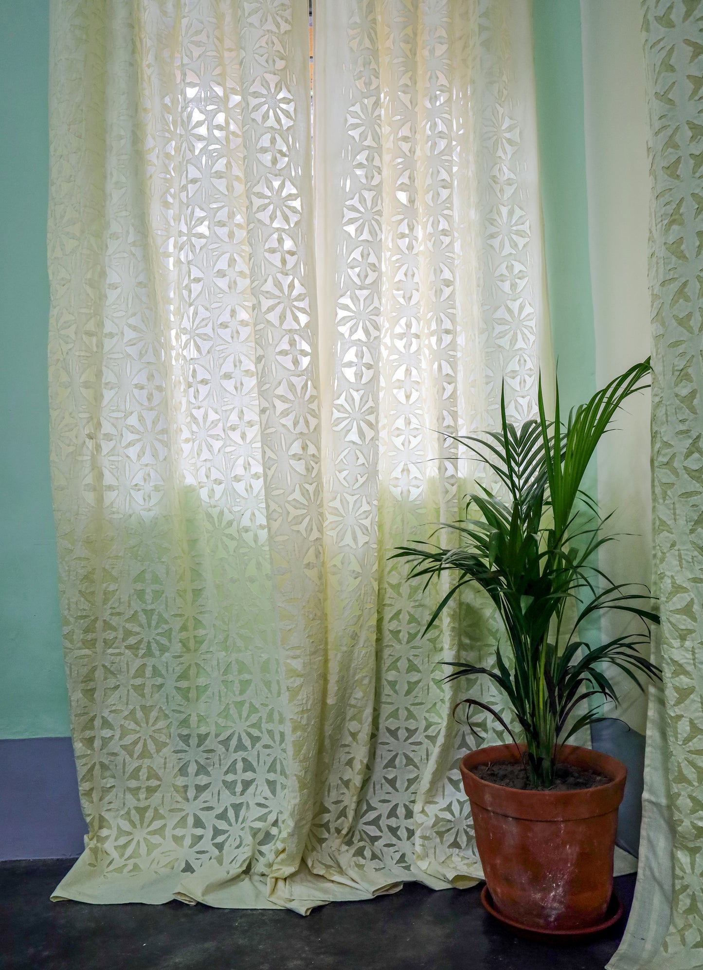 Sheer Applique Cutwork Cotton-Organdy Curtains for Window and Living Room