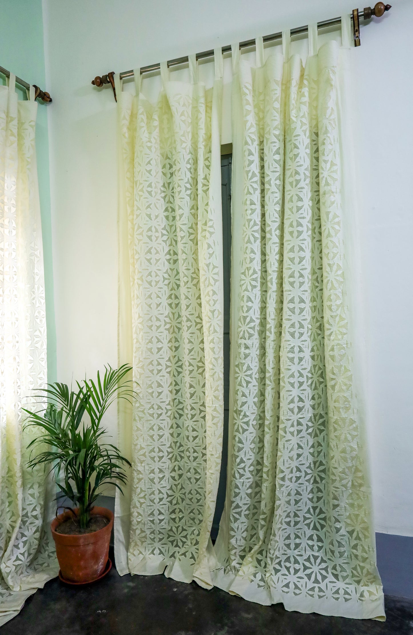 Sheer Applique Cutwork Cotton-Organdy Curtains for Window and Living Room