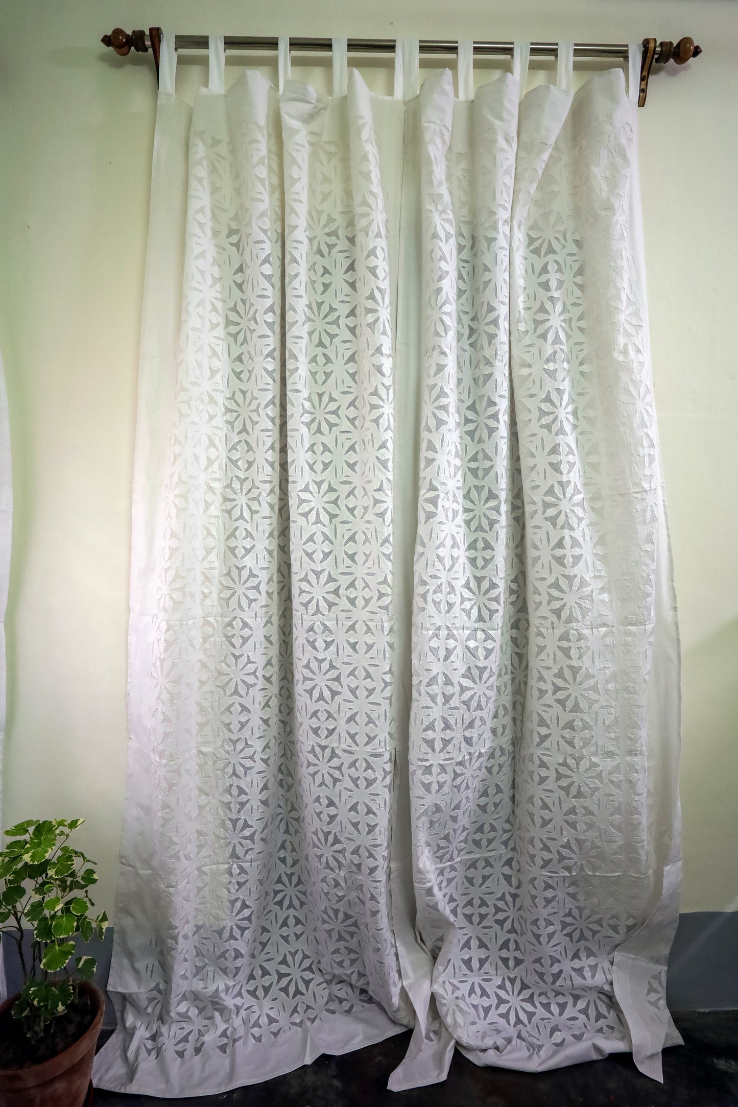 Sheer Applique Cutwork Cotton-Organdy Curtains for Window and Living Room