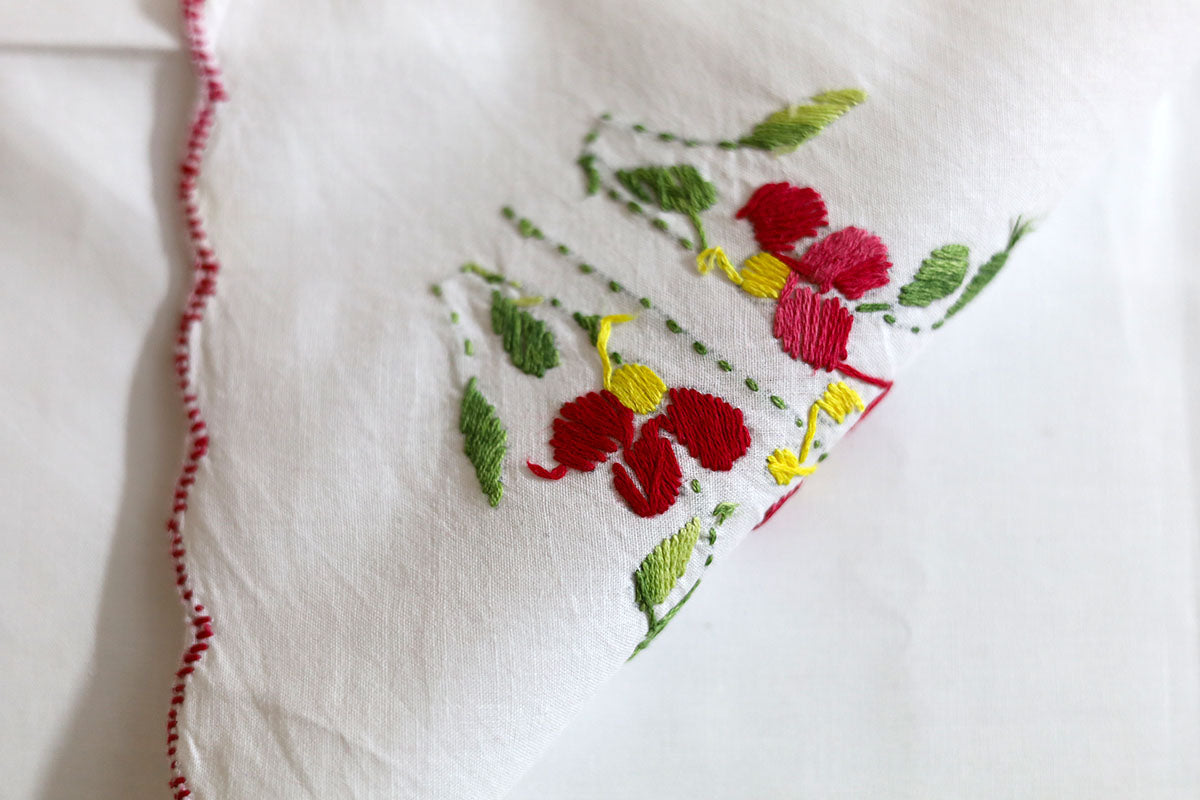 Reverse view of Crimson Red Hand Embroidery Napkins, showing the neat and clean backside of the embroidery work