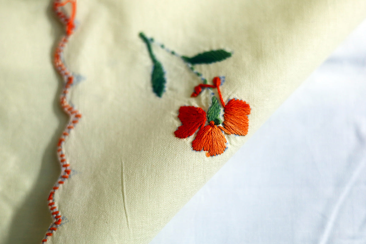 Reverse view of the Orange Hand Embroidery Napkins, highlighting the neat embroidered work and clean finish