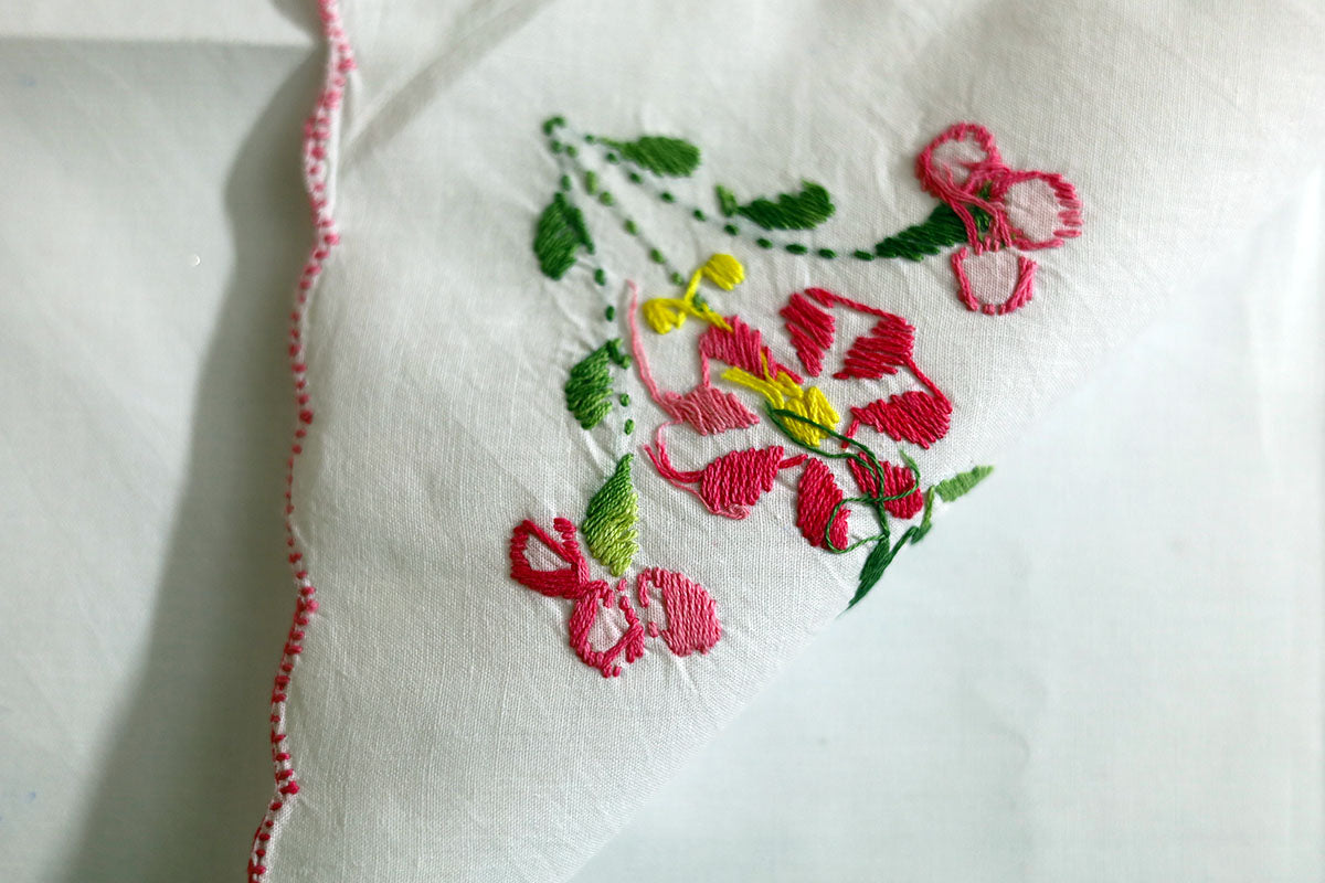 Reverse view of Pink Hand Embroidery Napkins, showing the neatness and quality of the embroidery