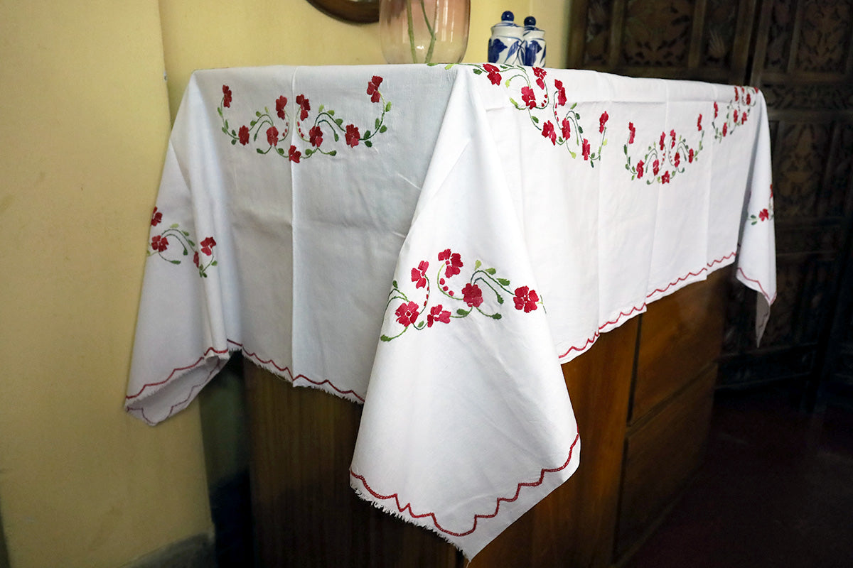 Crimson Red Hand Embroidery Table Cloth – Dining & Study Table Cover